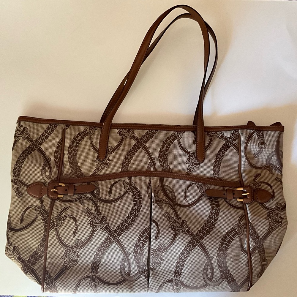 Ralph Lauren equestrian print canvas tote bag